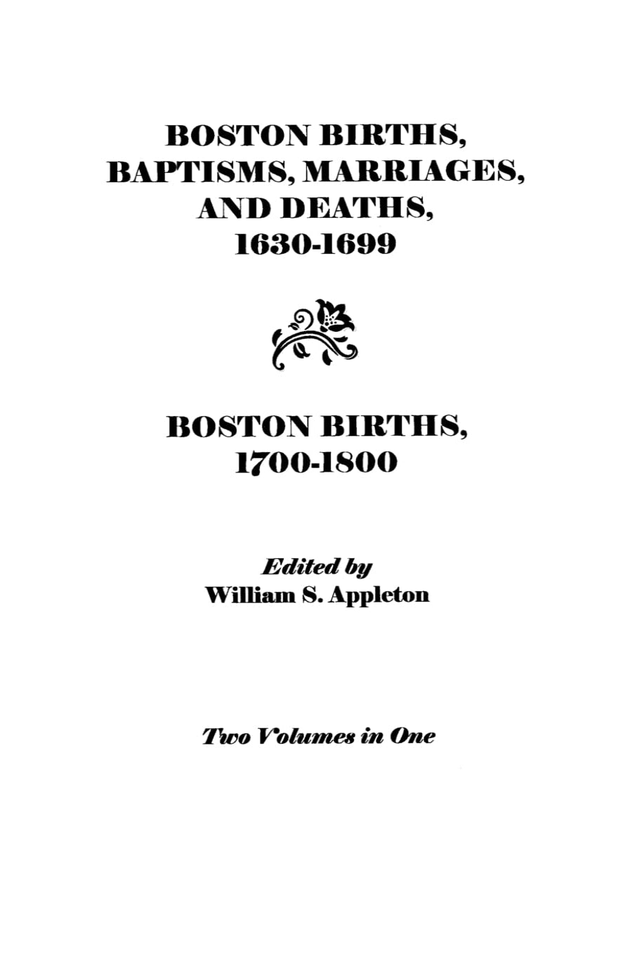 Boston Births, Baptisms, Marriages, and Deaths, 1630-1699 + Boston Births, 1700-1800