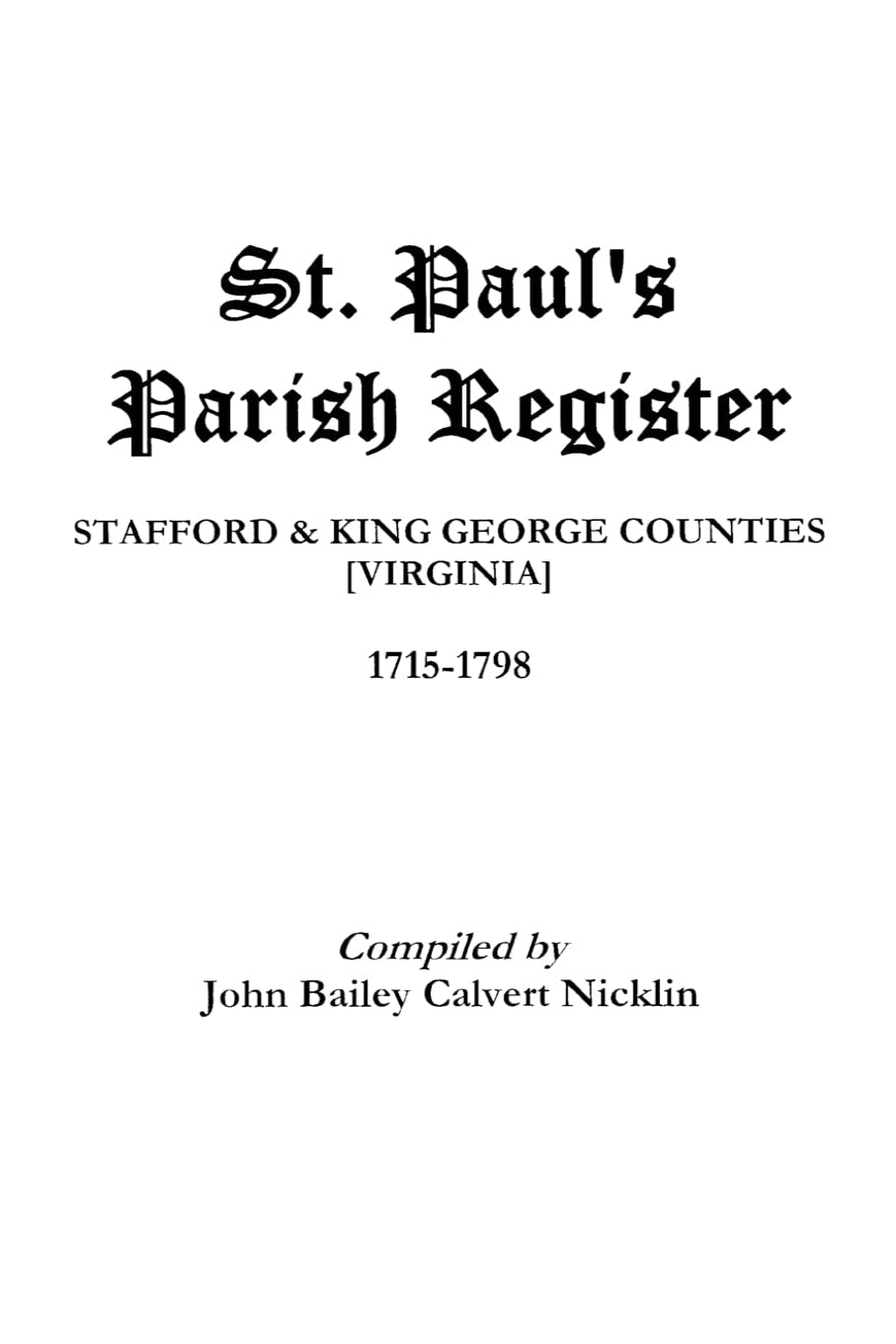 St. Paul's Parish Register