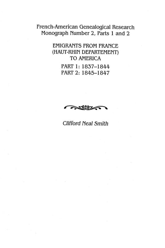 Emigrants from France (Haut-Rhin Department) to America. Parts 1 and 2